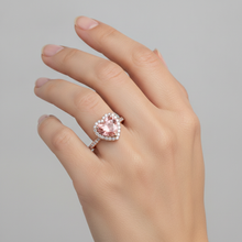 Afbeelding in Gallery-weergave laden, Padparadscha saffier ring 2,3 karaat echte hartvormige halo 14k roségoud