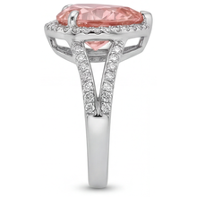 Afbeelding in Gallery-weergave laden, Perzikkleurige Saffier 2,8 Karaat Echte Hartvormige Padparadscha Halo Ring 14K Witgoud