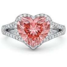 Afbeelding in Gallery-weergave laden, Perzikkleurige Saffier 2,8 Karaat Echte Hartvormige Padparadscha Halo Ring 14K Witgoud