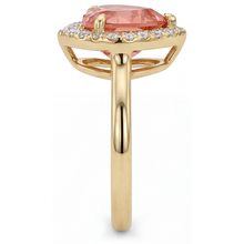 Afbeelding in Gallery-weergave laden, Padparadscha saffier verlovingsring 2,8 karaat echte hartvormige halo 14k geelgoud