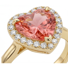 Afbeelding in Gallery-weergave laden, Padparadscha saffier verlovingsring 2,8 karaat echte hartvormige halo 14k geelgoud