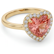 Afbeelding in Gallery-weergave laden, Padparadscha saffier verlovingsring 2,8 karaat echte hartvormige halo 14k geelgoud