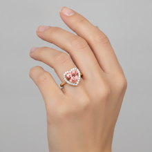 Afbeelding in Gallery-weergave laden, Padparadscha saffier verlovingsring 2,8 karaat echte hartvormige halo 14k geelgoud