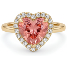 Afbeelding in Gallery-weergave laden, Padparadscha saffier verlovingsring 2,8 karaat echte hartvormige halo 14k geelgoud