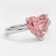 Afbeelding in Gallery-weergave laden, Perziksaffier verlovingsring 2,5 karaat echte hartvormige padparadscha solitair 14k witgoud