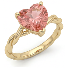 Afbeelding in Gallery-weergave laden, 14k geelgouden gedraaide solitair ring met 1,5 karaat echte hartvormige perzikkleurige padparadscha saffier