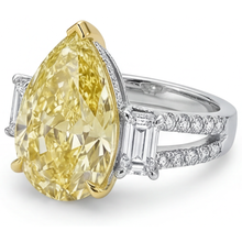 Afbeelding in Gallery-weergave laden, Geraffineerd Kanariegele Diamant 3-Steens Ring 4 karaat – profielaanzicht