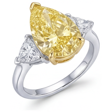 Afbeelding in Gallery-weergave laden, Druppelvormig Kanariegele Diamant ring in Tweekleurig 14K Goud – zijaanzicht