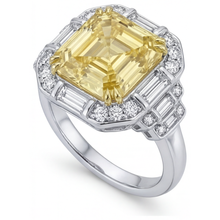 Afbeelding in Gallery-weergave laden, Kanariegele Diamant Halo Verlovingsring 3,0 karaat Tweekleurig 14K Goud – zijaanzicht