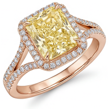 Afbeelding in Gallery-weergave laden, Premium Kanariegele Diamant Halo Zetting Ring 2 karaat – hoofdaanzicht