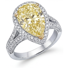 Afbeelding in Gallery-weergave laden, Druppelvormig Kanariegele Diamant ring in Tweekleurig 14K Goud – zijaanzicht