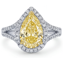 Afbeelding in Gallery-weergave laden, Peervormig Kanariegele Diamant ring in 14 Karaat Tweekleurig Goud – vooraanzicht