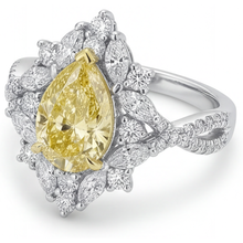 Afbeelding in Gallery-weergave laden, Druppelvormig Kanariegele Diamant ring in Bicolor 14K Goud – zijaanzicht