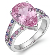Afbeelding in Gallery-weergave laden, Druppelvormig Kunzite ring in 14 Karaat Witgoud – hoekaanzicht