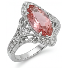 Afbeelding in Gallery-weergave laden, Vintage halo ring van 14k witgoud met 3,8 karaat labgekweekte marquise padparadscha perziksaffier