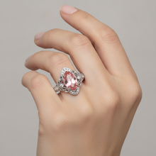 Afbeelding in Gallery-weergave laden, Vintage halo ring van 14k witgoud met 3,8 karaat labgekweekte marquise padparadscha perziksaffier