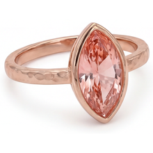 Afbeelding in Gallery-weergave laden, Padparadscha saffier ring 3,5 karaat labgekweekt marquise lunette solitair 14K roségoud