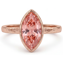 Afbeelding in Gallery-weergave laden, Padparadscha saffier ring 3,5 karaat labgekweekt marquise lunette solitair 14K roségoud