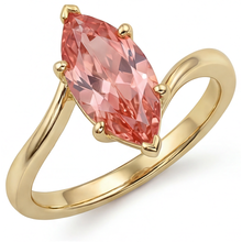 Afbeelding in Gallery-weergave laden, Padparadscha saffier ring 3,5 karaat labgekweekt marquise bypass 14K geelgoud