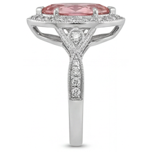 Afbeelding in Gallery-weergave laden, Perzikkleurige saffier ring 2,3 karaat echte marquise padparadscha halo gespleten ringband 14K witgoud