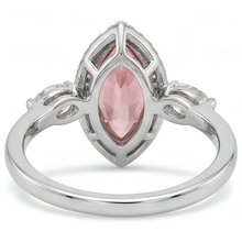Afbeelding in Gallery-weergave laden, Padparadscha saffier ring 2,3 karaat echte markies halo vintage 14K witgoud