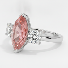 Afbeelding in Gallery-weergave laden, Padparadscha Saffier Ring 3,1 Karaat Echte Marquise Drie Stenen Platina