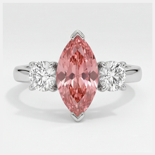 Afbeelding in Gallery-weergave laden, Padparadscha Saffier Ring 3,1 Karaat Echte Marquise Drie Stenen Platina
