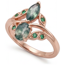 Afbeelding in Gallery-weergave laden, Moss Agate Marquise Edelsteen Ring in 14 Karaat Rosé Goud – zijaanzicht