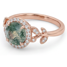 Afbeelding in Gallery-weergave laden, Gekleurde Steen Ring 14K Rosé Goud met Moss Agate – hoekaanzicht