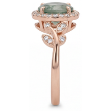 Afbeelding in Gallery-weergave laden, Moss Agate Rond Briljant Gekleurde Steen Ring in 14K Rosé Goud – profielaanzicht