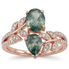 Afbeelding in Gallery-weergave laden, Moss Agate Ovaal Gekleurde Steen Ring in 14K Rosé Goud – hoofdaanzicht