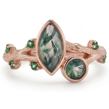 Afbeelding in Gallery-weergave laden, Moss Agate Sieraadsteen Ring 1,50-karaat 14K Rosé Goud – vooraanzicht