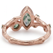 Afbeelding in Gallery-weergave laden, Marquise Slijpvorm Moss Agate ring in 14K Rosé Goud – detailaanzicht