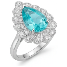 Afbeelding in Gallery-weergave laden, Neon Paraiba Druppelvormig Halo Ring in 14K Witgoud – vooraanzicht