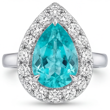 Afbeelding in Gallery-weergave laden, Neon Paraiba Druppelvormig Halo Ring in 14K Witgoud – vooraanzicht