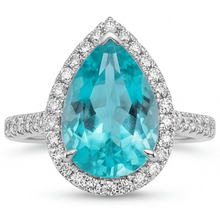 Afbeelding in Gallery-weergave laden, Halo Verlovingsring 14 Karaat Witgoud met Neon Paraiba – vooraanzicht