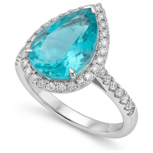 Afbeelding in Gallery-weergave laden, Neon Paraiba Halo Verlovingsring 5,50 karaat 14 Karaat Witgoud – hoekaanzicht