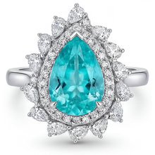 Afbeelding in Gallery-weergave laden, Neon Paraiba Halo Zetting Ring 6,50-karaat 14K Witgoud – vooraanzicht