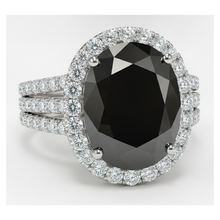 Afbeelding in Gallery-weergave laden, Aanzoeksring met echte zwarte diamant, 6 karaat, ovale halo, 14-karaats witgoud