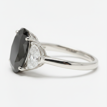 Afbeelding in Gallery-weergave laden, Trouwring met zwarte diamant 4,6 karaat echte ovaal halve maan driesteens 14K witgoud