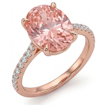 Afbeelding in Gallery-weergave laden, Padparadscha saffier ring 4,3 karaat labgekweekt ovaal pavé 14K roségoud