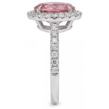 Afbeelding in Gallery-weergave laden, Perzikkleurige saffier verlovingsring 2,8 karaat natuurlijke ovale padparadscha halo 14K witgoud