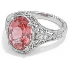 Afbeelding in Gallery-weergave laden, Natuurlijke Padparadscha Saffier Ring 3,3 Karaat Ovaal Pavé 14K Witgoud