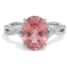 Afbeelding in Gallery-weergave laden, Wikkelring van 14k witgoud met natuurlijke ovale perzikkleurige padparadschasaffier van 2,8 karaat