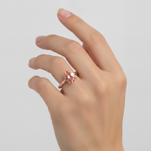Afbeelding in Gallery-weergave laden, Roségouden ring met 2,2 karaat natuurlijke ovale Padparadscha perziksaffier solitair