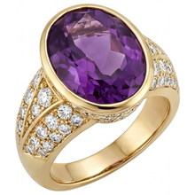 Afbeelding in Gallery-weergave laden, Ovaal Paarse Amethist ring in 14K Geelgoud – zijaanzicht