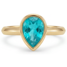 Afbeelding in Gallery-weergave laden, Paraiba Toermalijn Edelsteen Ring 1,25 karaat 14K Geelgoud – hoekaanzicht