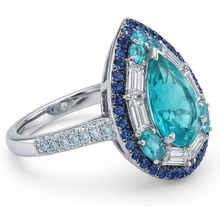 Afbeelding in Gallery-weergave laden, Paraiba Toermalijn Gekleurde Steen Ring – hoekaanzicht