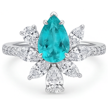 Afbeelding in Gallery-weergave laden, Paraiba Toermalijn Halo Ring 1,25 karaat 14 Karaat Witgoud – hoofdaanzicht