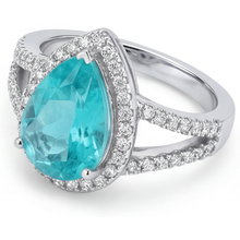 Afbeelding in Gallery-weergave laden, Paraiba Toermalijn Peervormig Halo Verlovingsring in 14K Witgoud – profielaanzicht